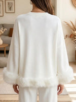 Women's Faux Fur Trim Mock Neck Knit Sweater