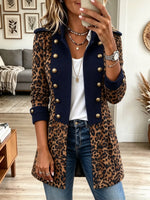 Women's Leopard Double-Breasted Military Cardigan Coat