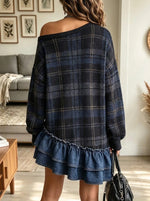 Women's Plaid Off-the-Shoulder Ruffle Dress