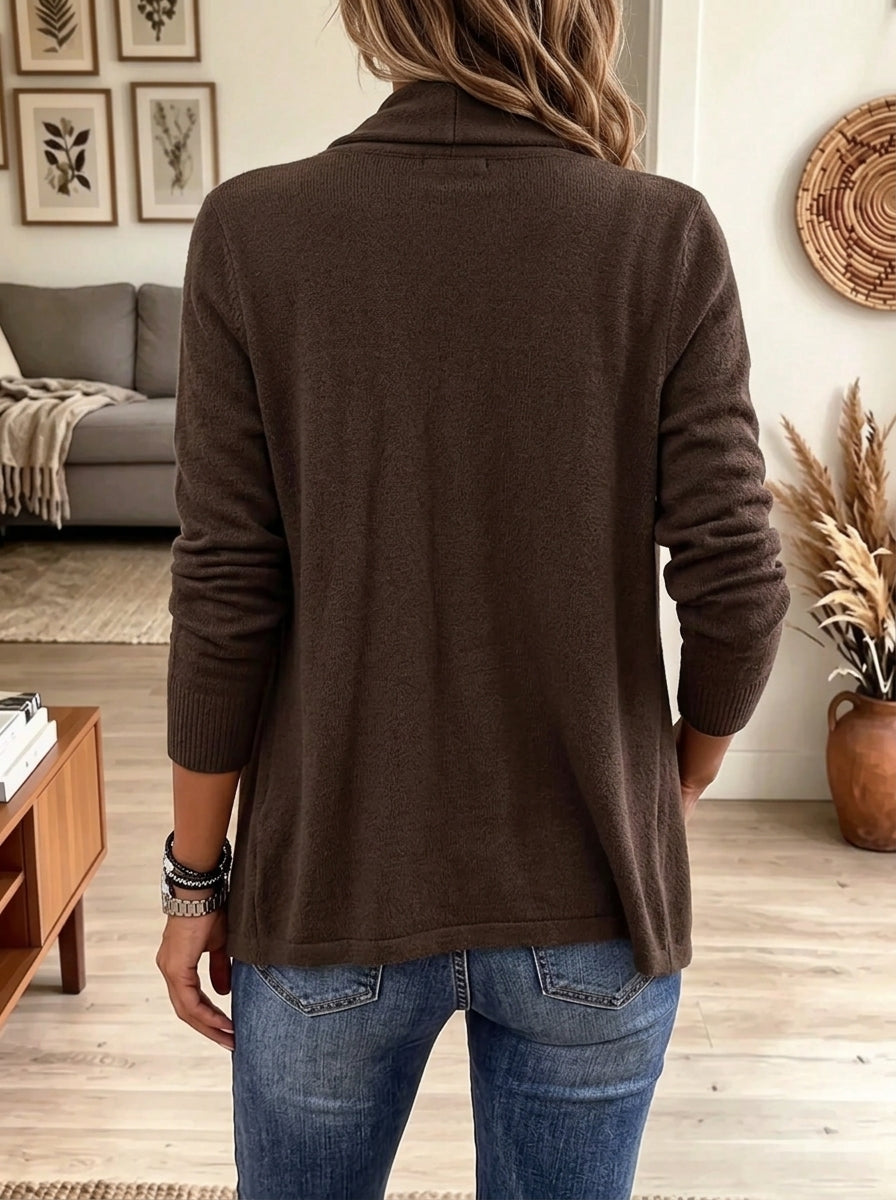 Women's Gold Button Open Front Draped Cardigan