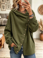 Women's Asymmetric Button Wrap Collar Corduroy Jacket