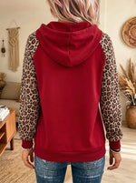 Women's Leopard Raglan Sleeve Kangaroo Pocket Hoodie