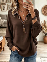 Women's Leopard Trim Collared Shirt