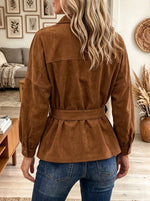 Women's Belted Crossover Front Faux Suede Jacket