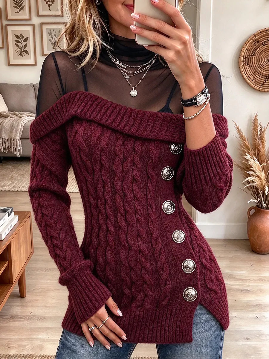 Women's Elegant Tulle Patchwork Knit Sweater