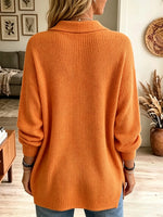 Women's Lapel Collar Henley Waffle Sweater