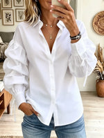 Women's Tiered Ruffle Puff Sleeve Button-Down Blous