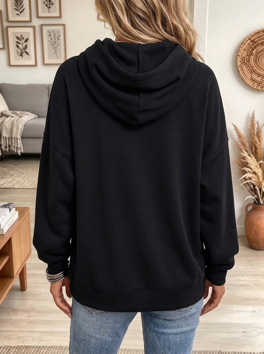 Women's Rhinestone Drawstring Cowl Neck Hoodie