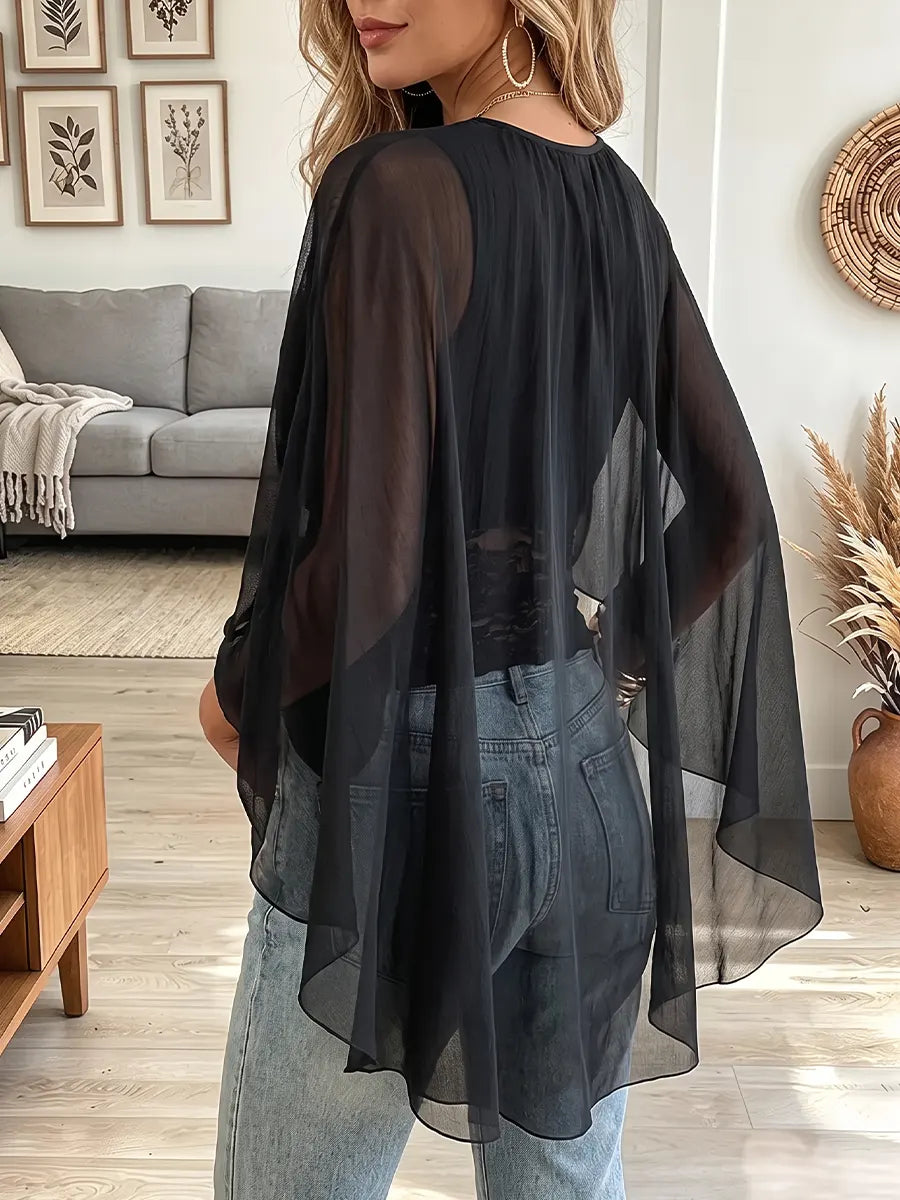Vintage Elegant Mesh Cape Patchwork Lace Shirt