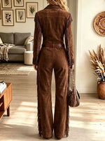 Women's Western Fringe Full-Zip Suede Jumpsuit