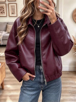 Retro Cozy Zip Art Casual Lapel Stylish Leather Long Sleeve Coat