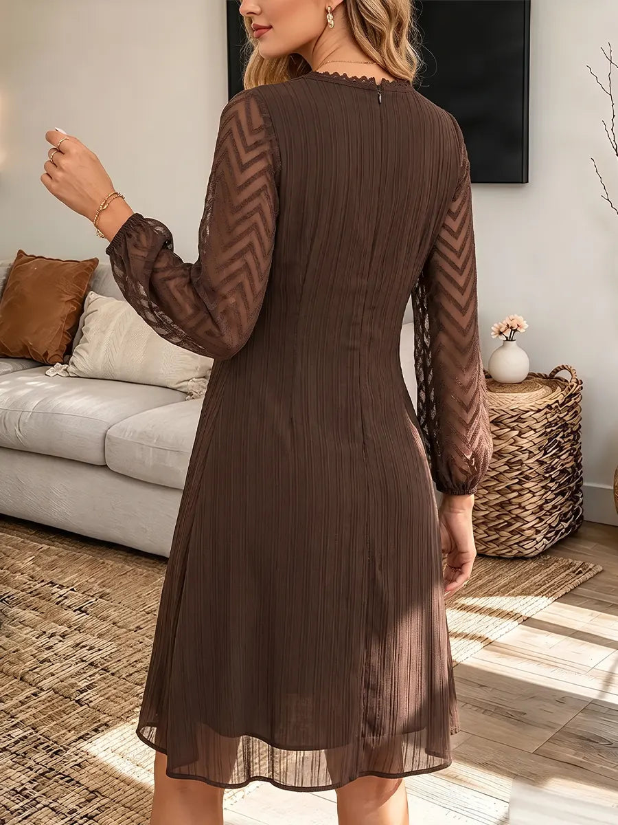 Vintage Elegant Patchwork Lace Sheer Chiffon Dress