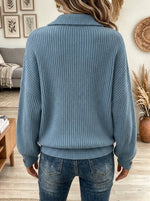Women's Ribbed Knit Polo Collar Henley Sweater