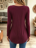 Women's Elegant Scoop Neck Pleated Peplum Long Sleeve Top with Shoulder Buttons
