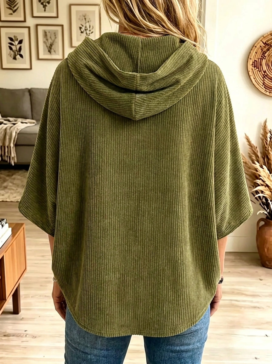 Women's Asymmetrical Single-Button Corduroy Poncho Top