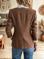 Women's Lace Trim Notch Lapel Tweed Blazer