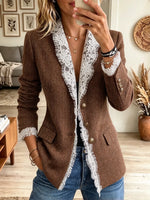 Women's Lace Trim Notch Lapel Tweed Blazer