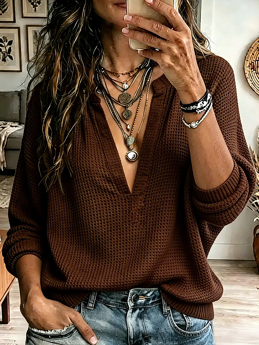 Vintage Elegant Waffle-knit Shirt