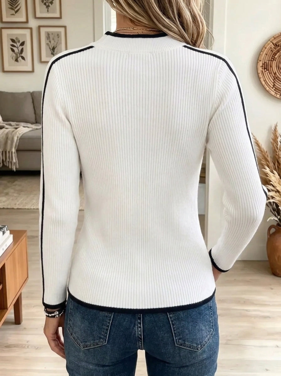 Women's Contrast Piping Full-Zip Ribbed Knit Jacket