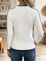 Women's Contrast Piping Full-Zip Ribbed Knit Jacket