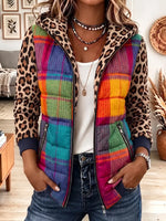 Vintage Elegant Leopard Print Patchwork Quilted Winter Jacket