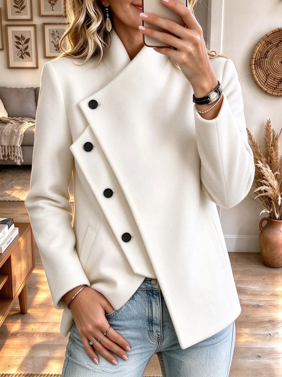 Women's Asymmetrical Diagonal Button Blend Coat