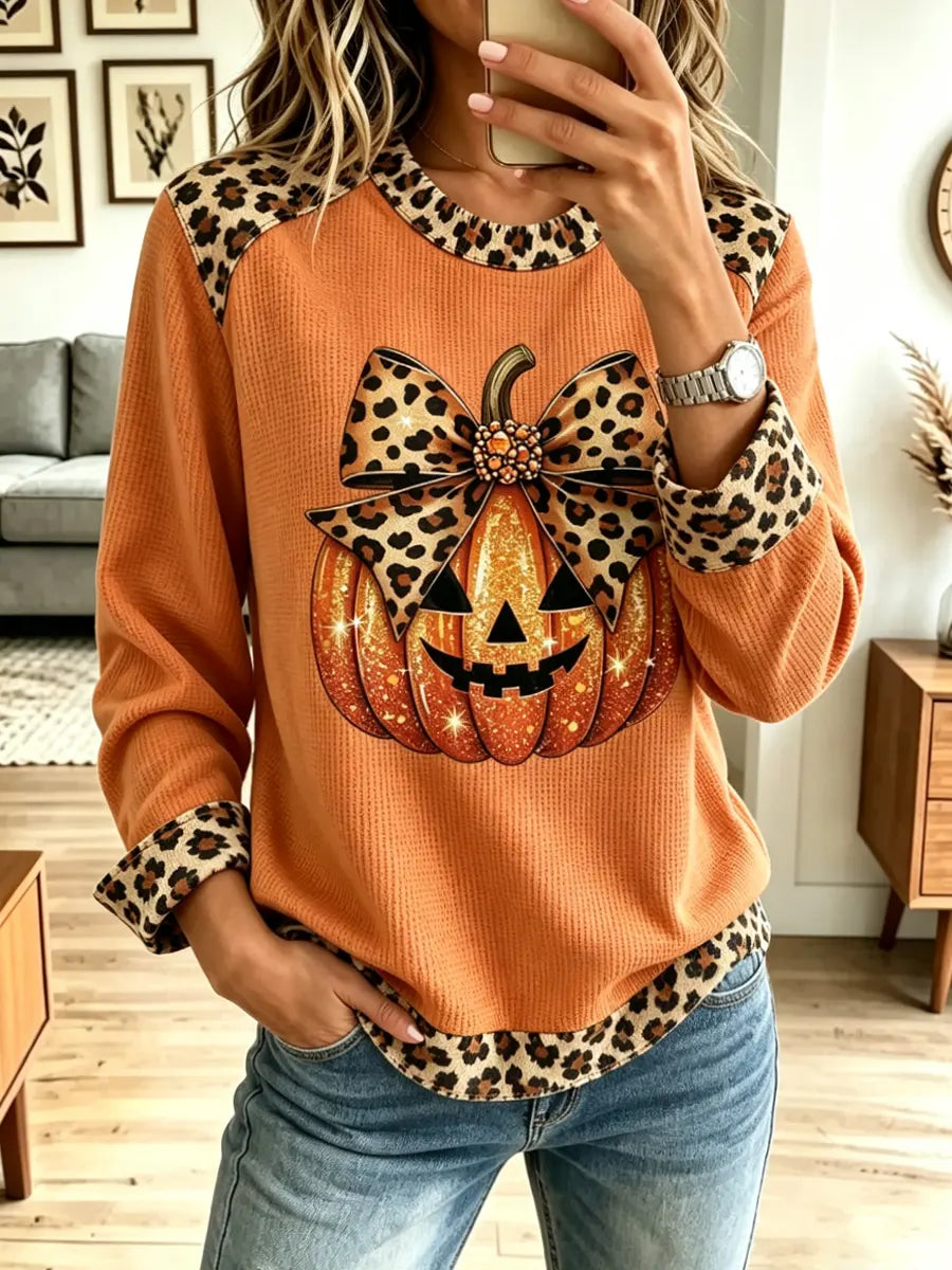 Vintage Pumpkin Halloween Pattern Art Casual Stylish Long Sleeve Sweatshirt