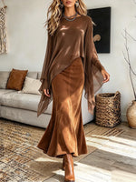Vintage Elegant Chiffon Patchwork Suede Dress