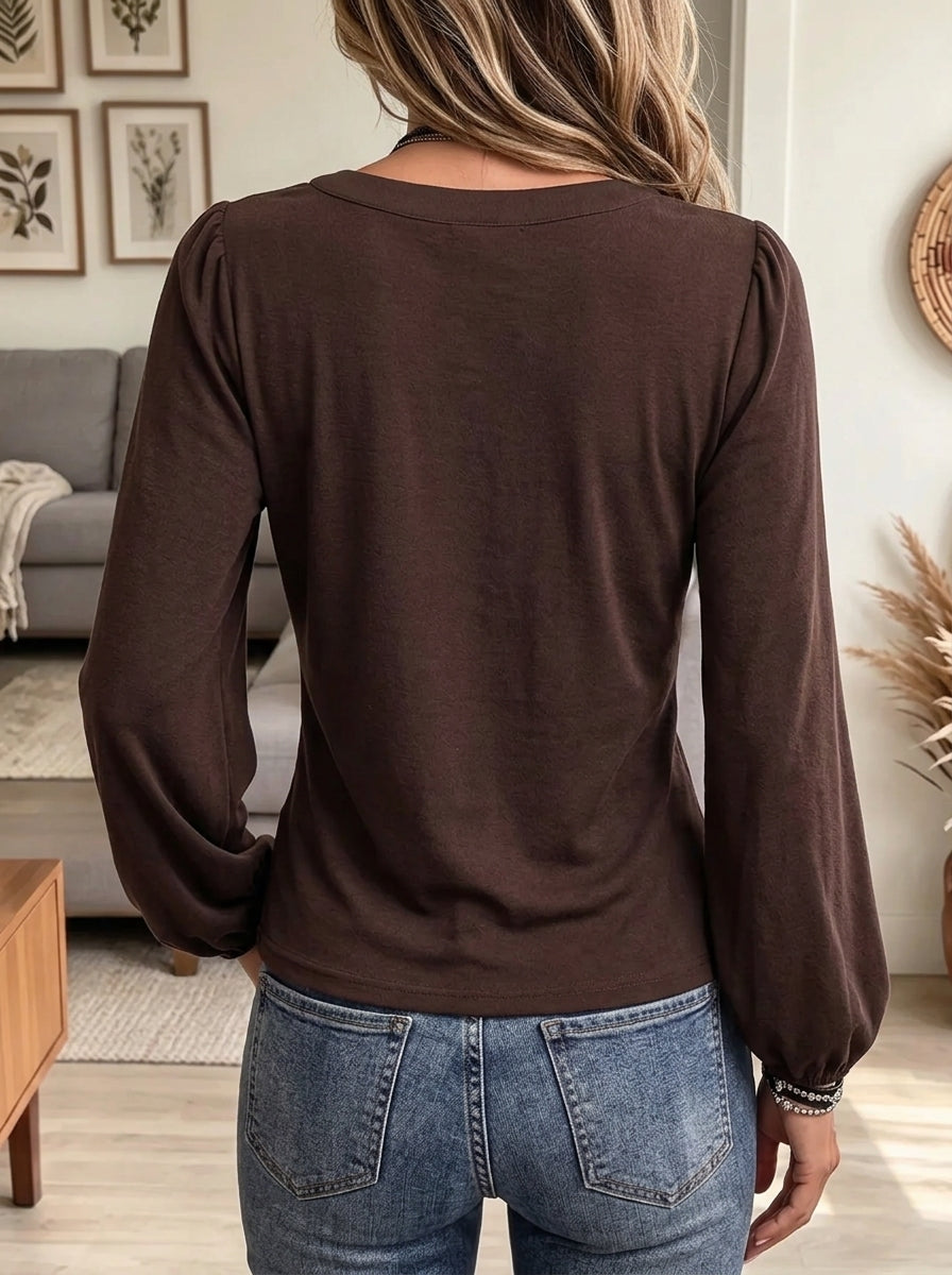 Women's Lace V-Neck Puff Sleeve Top