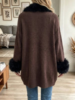 Women's Faux Fur Trim Open-Front Knit Cardigan