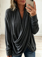 Draped Wrap Cross Front Knit Long Sleeve Top
