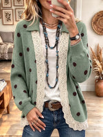 Vintage Elegant Lace Patchwork Polka Dot Sweater Jacket