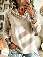 Vintage Elegant Hooded Waffle-knit Shirt