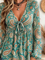 Retro Ethnic Floral Pattern Art Print Casual Stylish Long Sleeve Mesh V Collar Shirt
