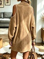 Vintage Western Off-shoulder Art Casual Stylish Long Sleeve Mini Suede Dress