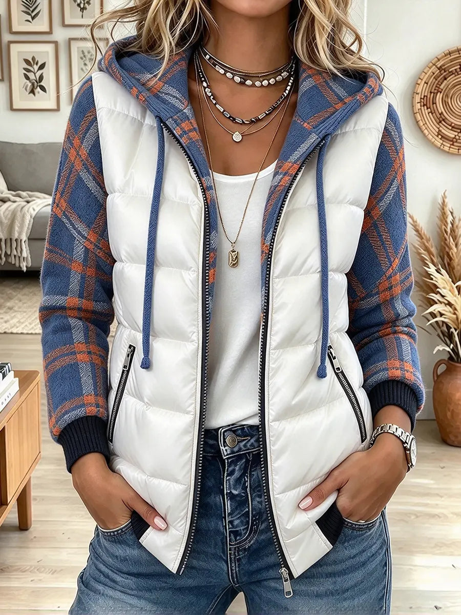 Women's Vintage Plaid Print Patchwork Quilted Winter Jacket