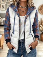 Women's Vintage Plaid Print Patchwork Quilted Winter Jacket