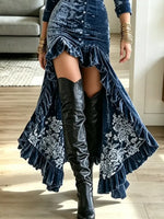 Vintage Ruffle Floral Pattern Art Velvet Casual Stylish Long Sleeve Dress