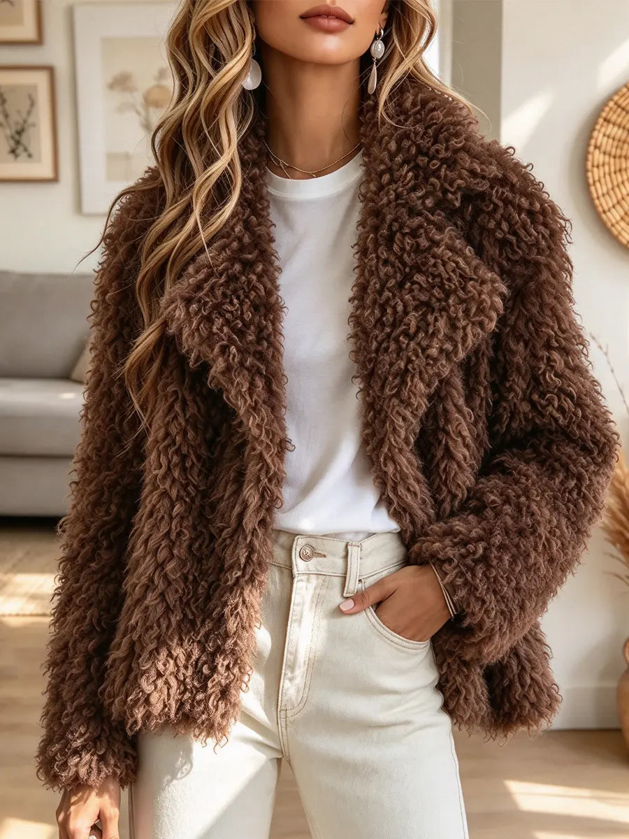 Retro Elegant Fuzzy Teddy Fur Art Casual Stylish Long Sleeve Coat