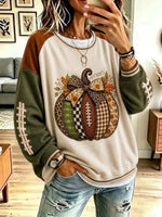 Vintage Pumpkin Autumn Pattern Art Casual Stylish Long Sleeve Sweatshirt