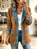 Women's Denim Contrast Suede Longline Jacket