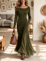 Women's Ruched Asymmetric Pleated Tulle Maxi Dress