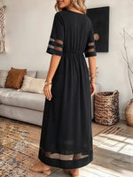 Vintage Elegant Cotton Blend Patchwork Sheer Mesh Dress