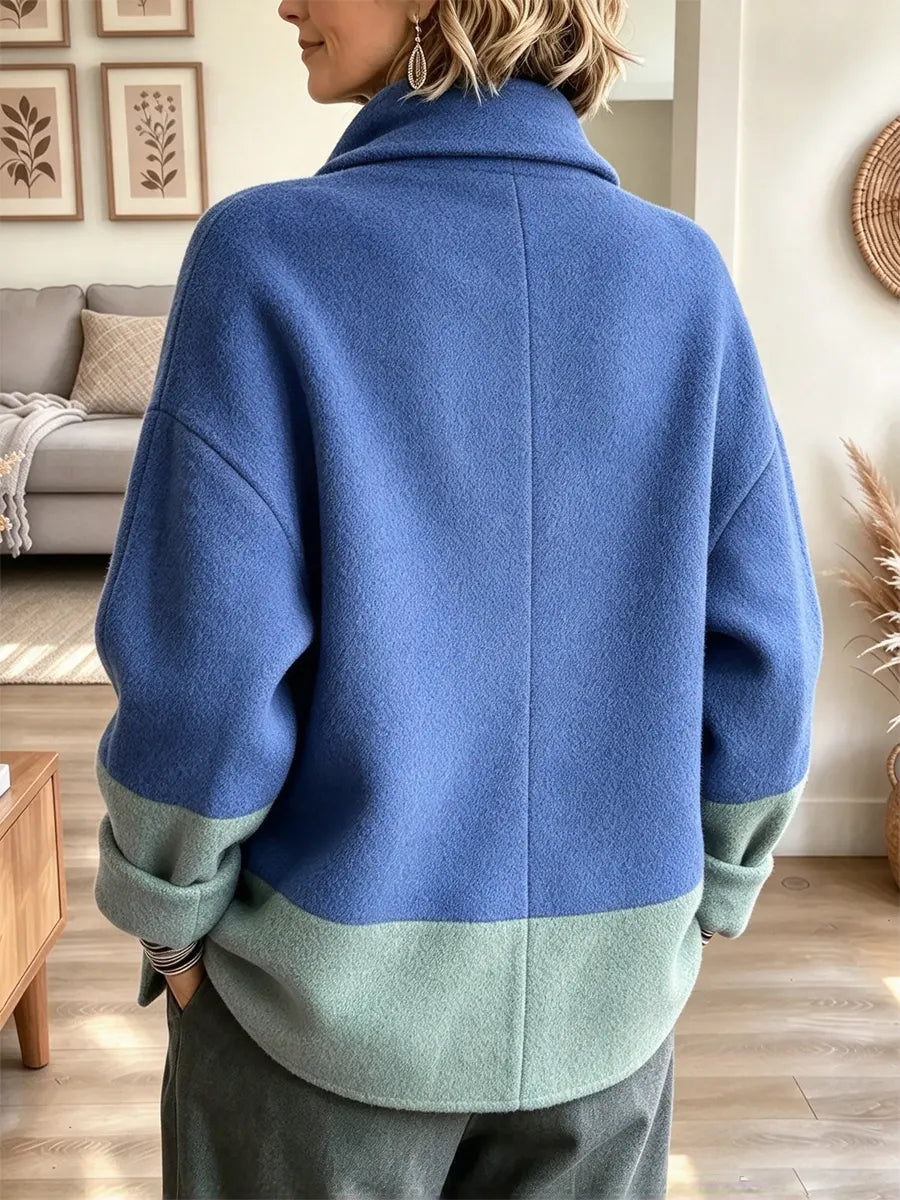 Retro Chic Color Block Art Casual Stylish Long Sleeve Coat