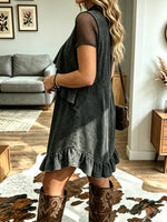 Vintage Western V Collar Ruffle Art Casual Stylish Midi Denim Dress