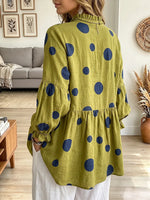 Vintage Elegant Cotton-linen Blend Polka Dots Shirt