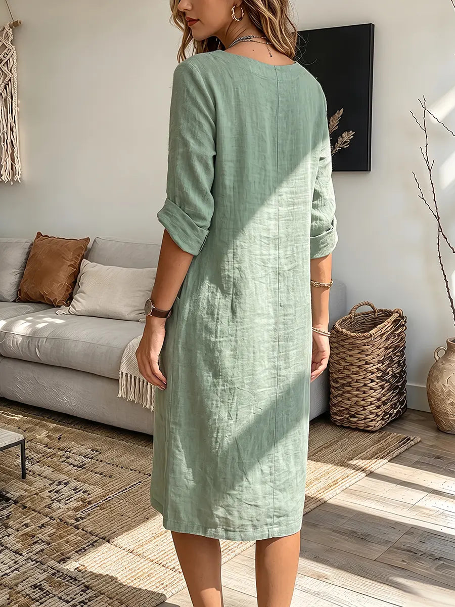 Vintage Elegant Cotton-linen Blend Dress