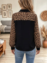 Women's Leopard Patchwork Point Collar Chiffon Shirt