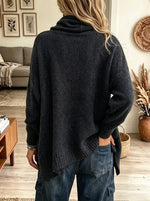 Women's Asymmetric Button Cowl Neck Ribbed Sweater