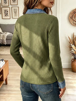 Vintage Elegant Knitted Patchwork Denim Shirt